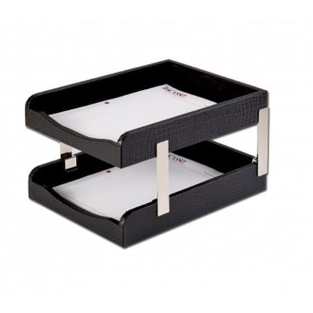Eva-Dry/Momentum Sales & Mktg Dacasso a2220 Crocodile Embossed Leather Double Letter Trays - Black a2220